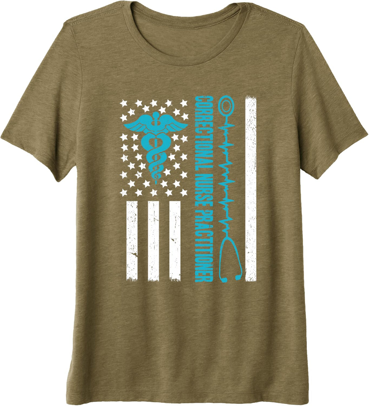 Correctional Nurse Practitioner Flag Stethoscope RN Premium Tri-Blend T-Shirt - Olive Green