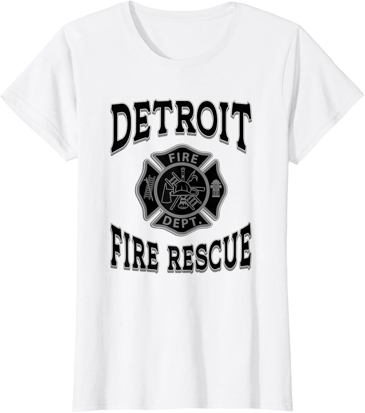 Retro Black Detroit Fire Department Patch Flag Firefighter T-Shirt - White
