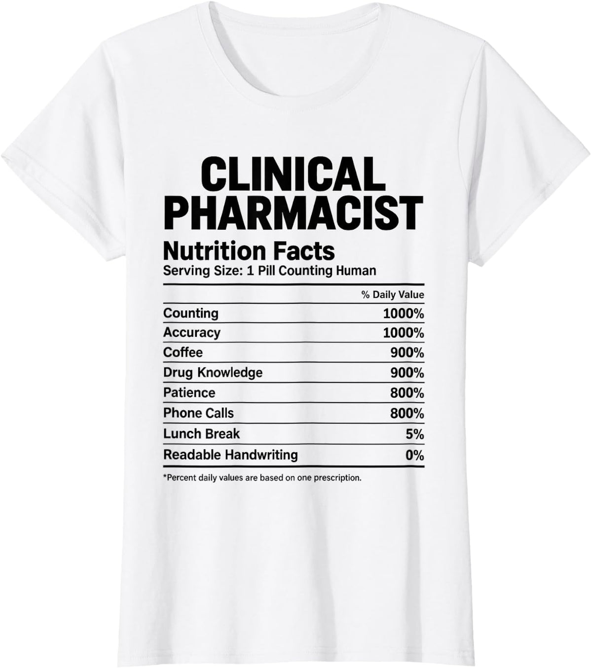Clinical Pharmacist Nutrition Facts Pharmacist T-Shirt - White