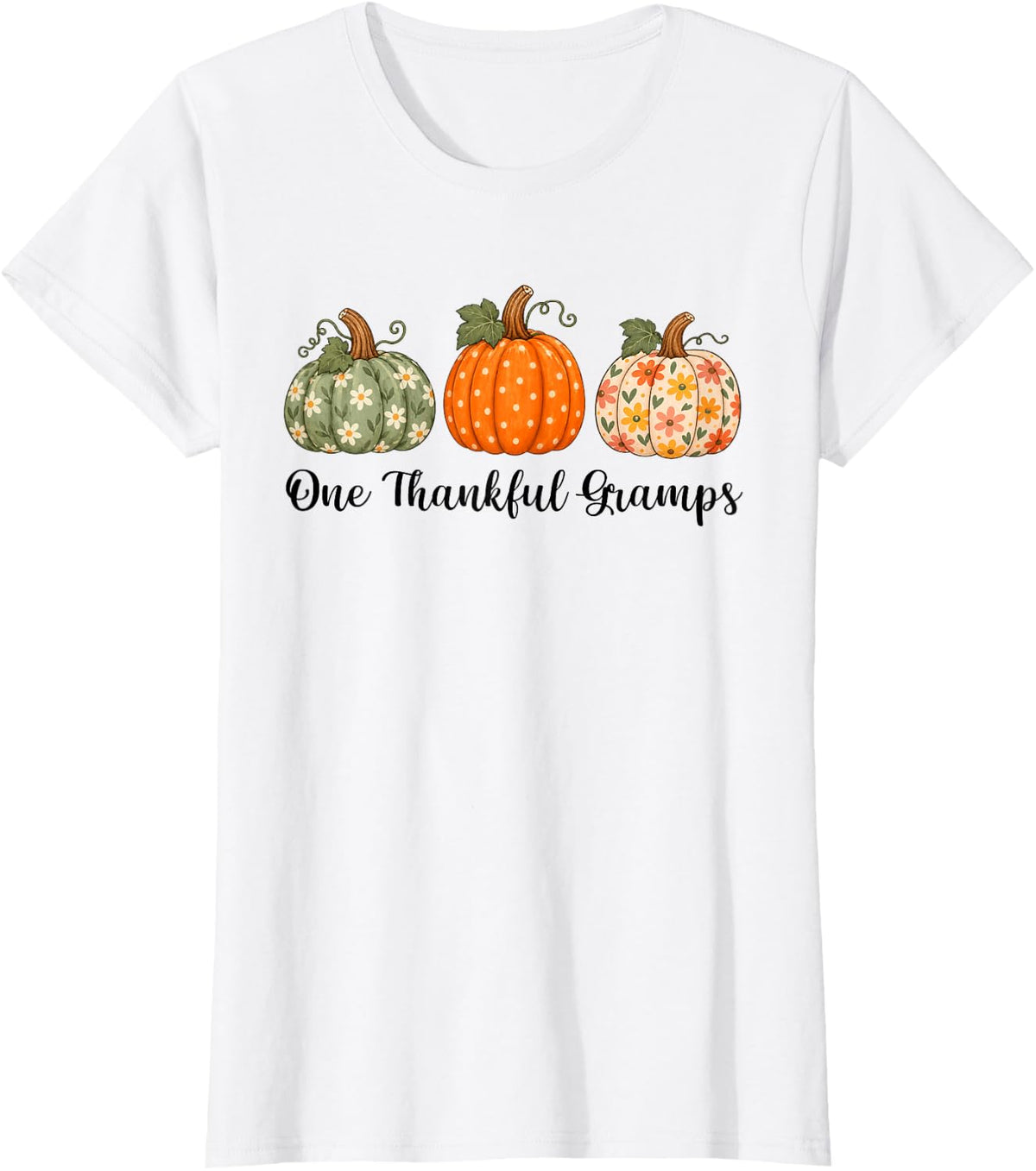 One Thankful Gramps Plaid Fall Pumpkin Thanksgiving T-Shirt - White