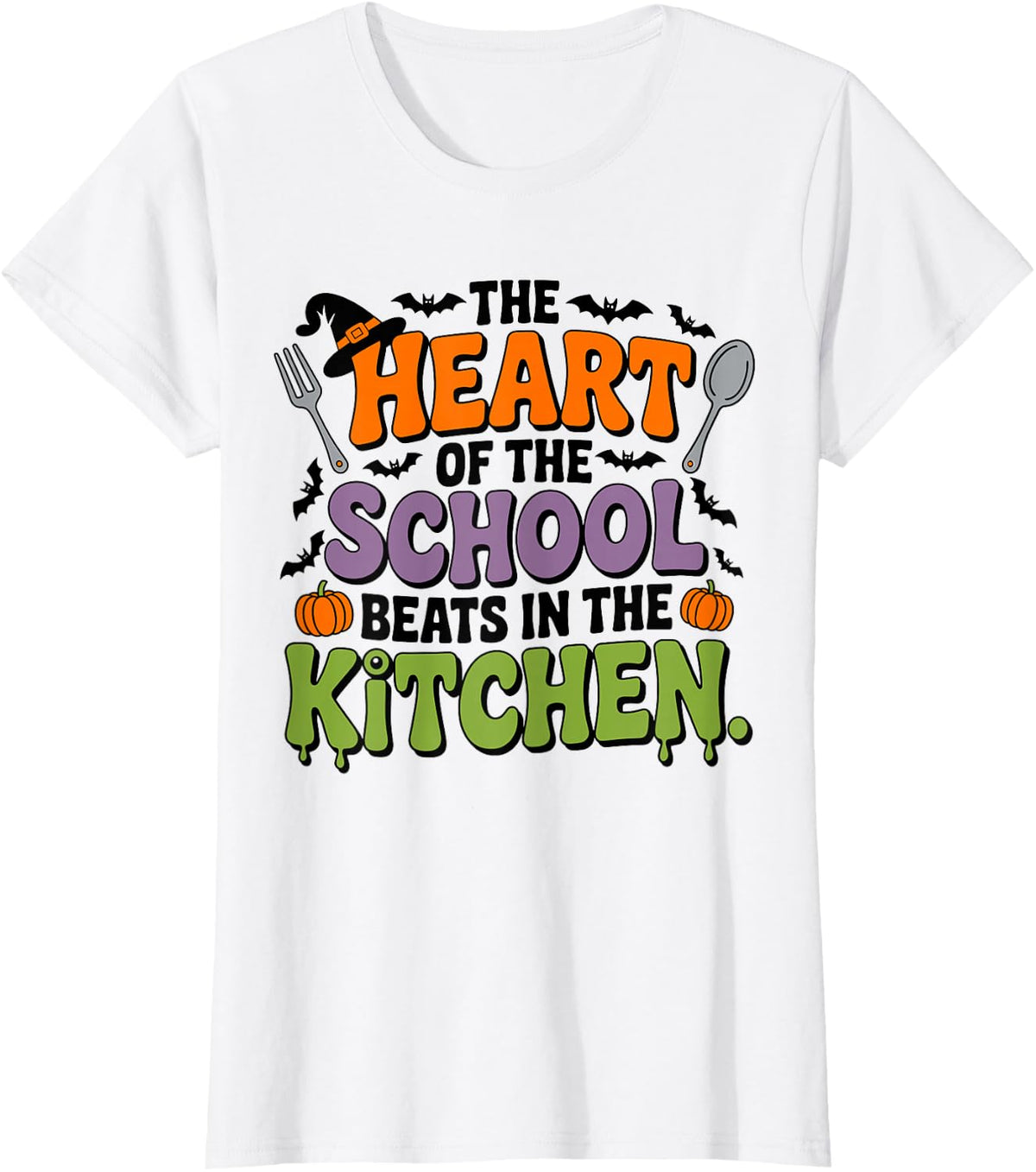 Cute The Heart of The School Beats in The Kitchen Lunch Lady T-Shirt - White
