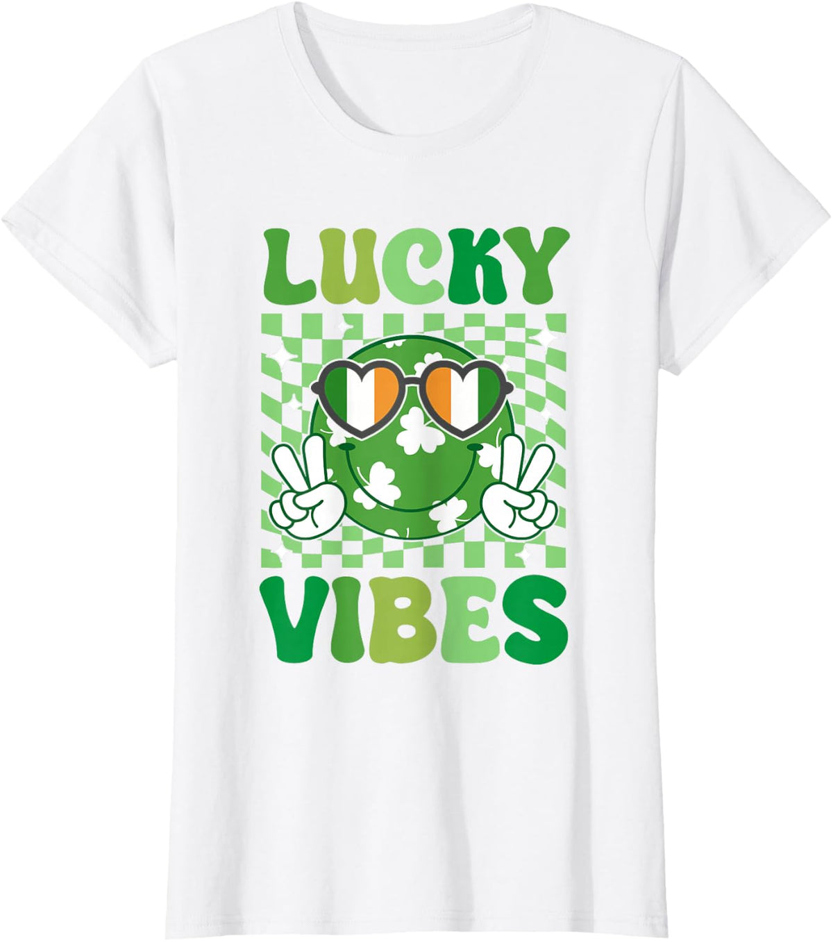 Funny St Patricks Day Lucky Vibes Shamrock Boys Girls Kids T-Shirt - White