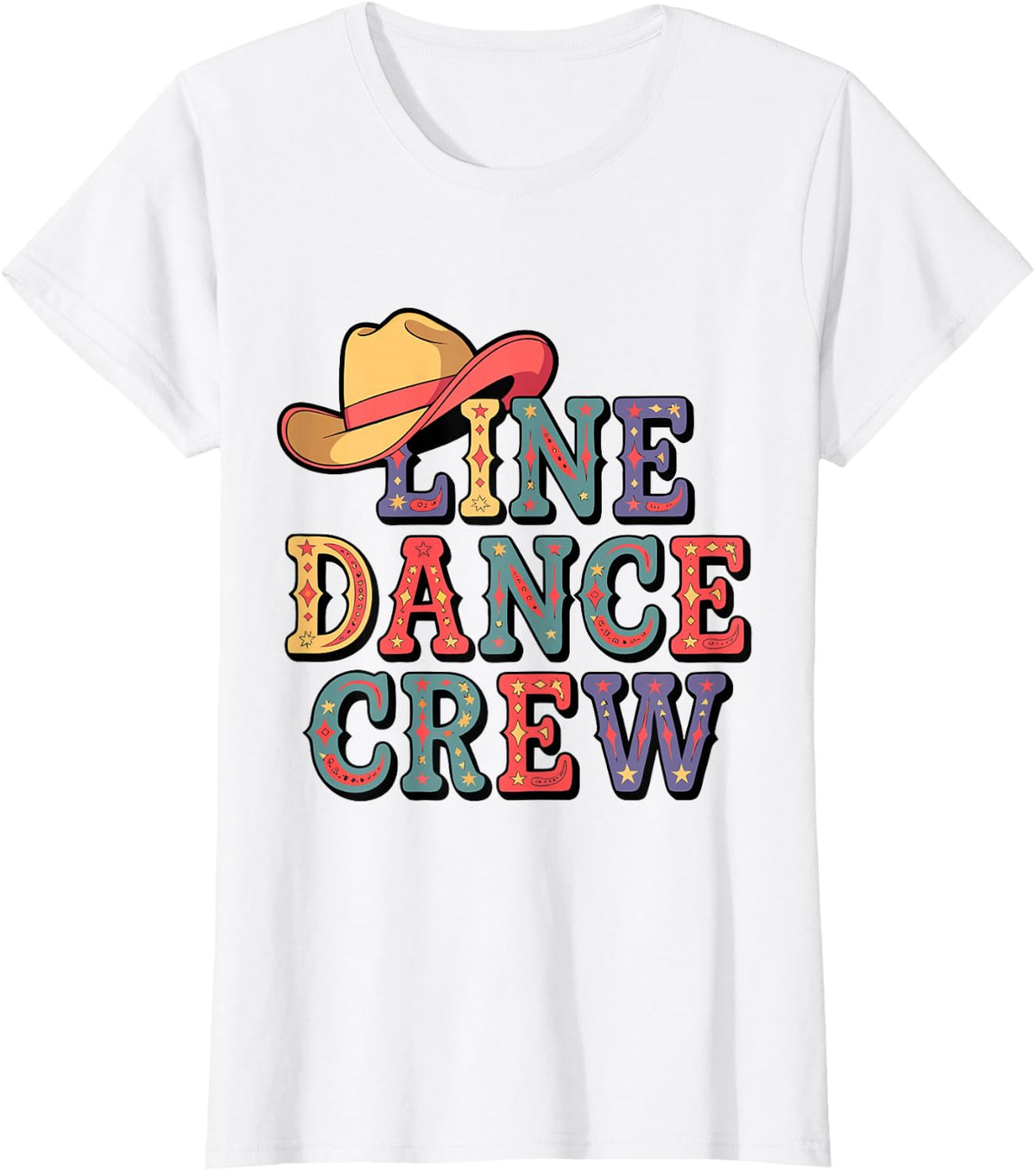 Line Dance Crew Cowboy Hat Western Country Dancing T-Shirt - White