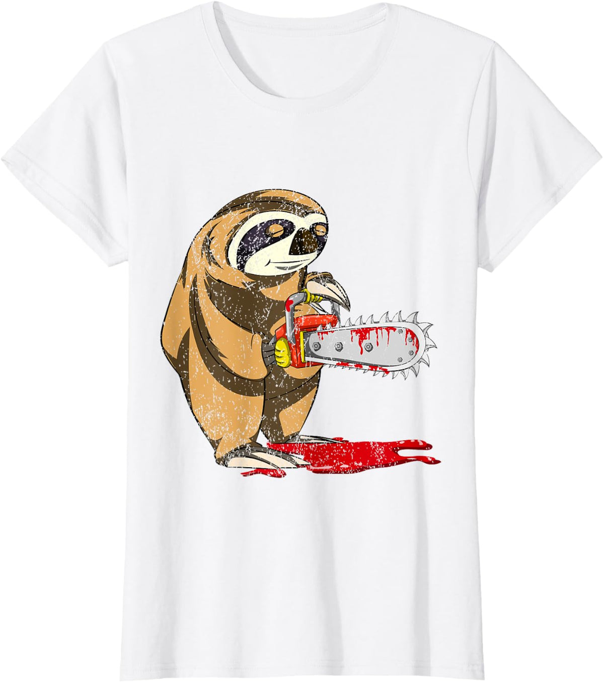 Bloody Chainsaw Halloween Costume Horror Sloth T-Shirt - White