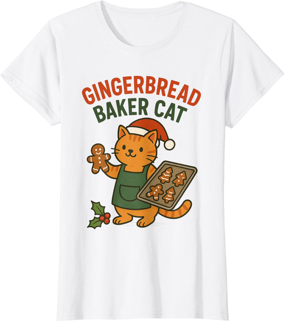 Gingerbread Baker Cat Christmas Cookie Lover T-Shirt - White
