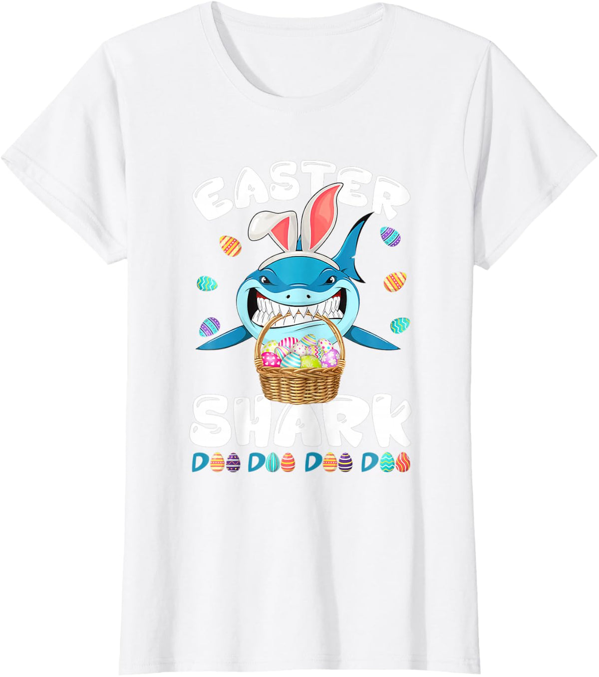 Cute Shark with Easter Basket and Bunny Ears Happy Easter T-Shirt - White