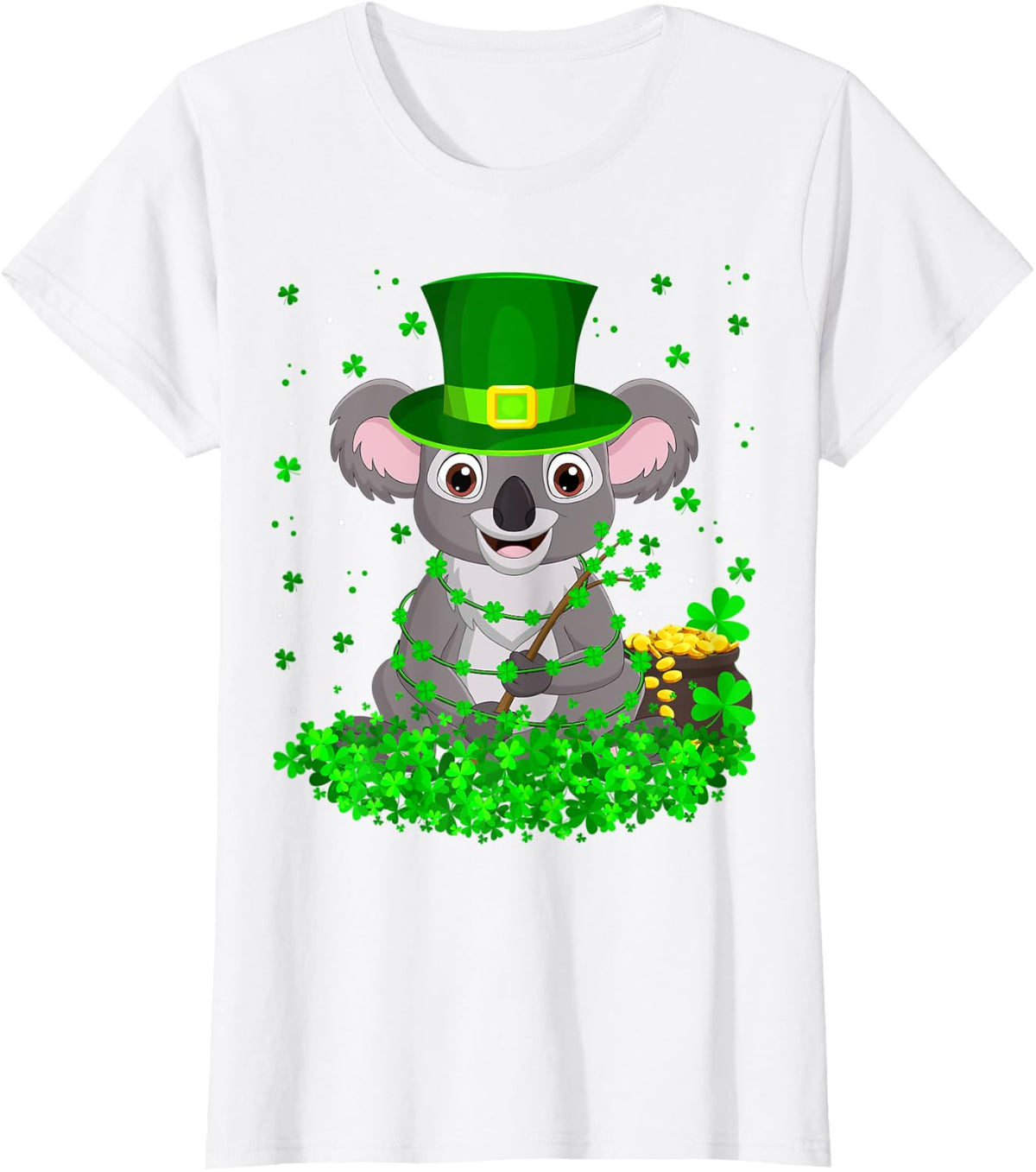 Irish Shamrock Leprechaun Koala St. Patrick's Day T-Shirt - White