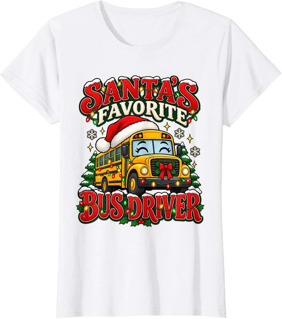 Santa's Favorite Bus Driver Christmas T-Shirt - White