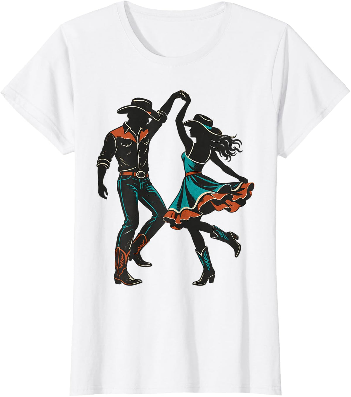 Country Dance Couple Line Dance Western Dance T-Shirt - White
