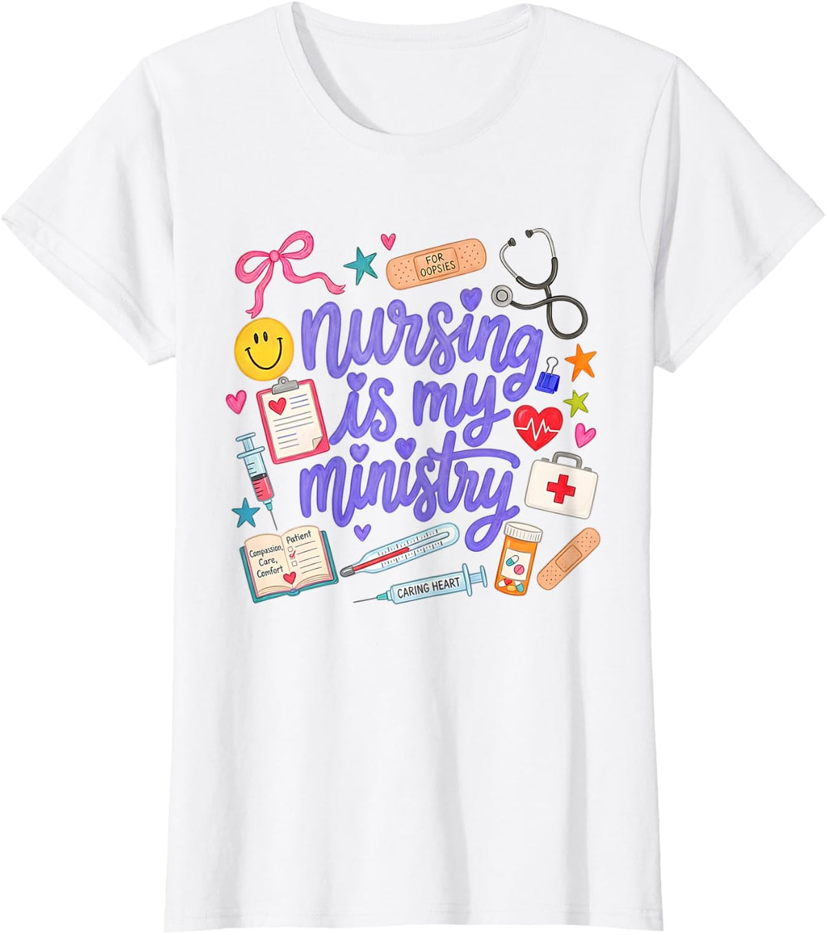 Nursing is My Ministry Christian Nurses Life Nursing Jesus T-Shirt - White