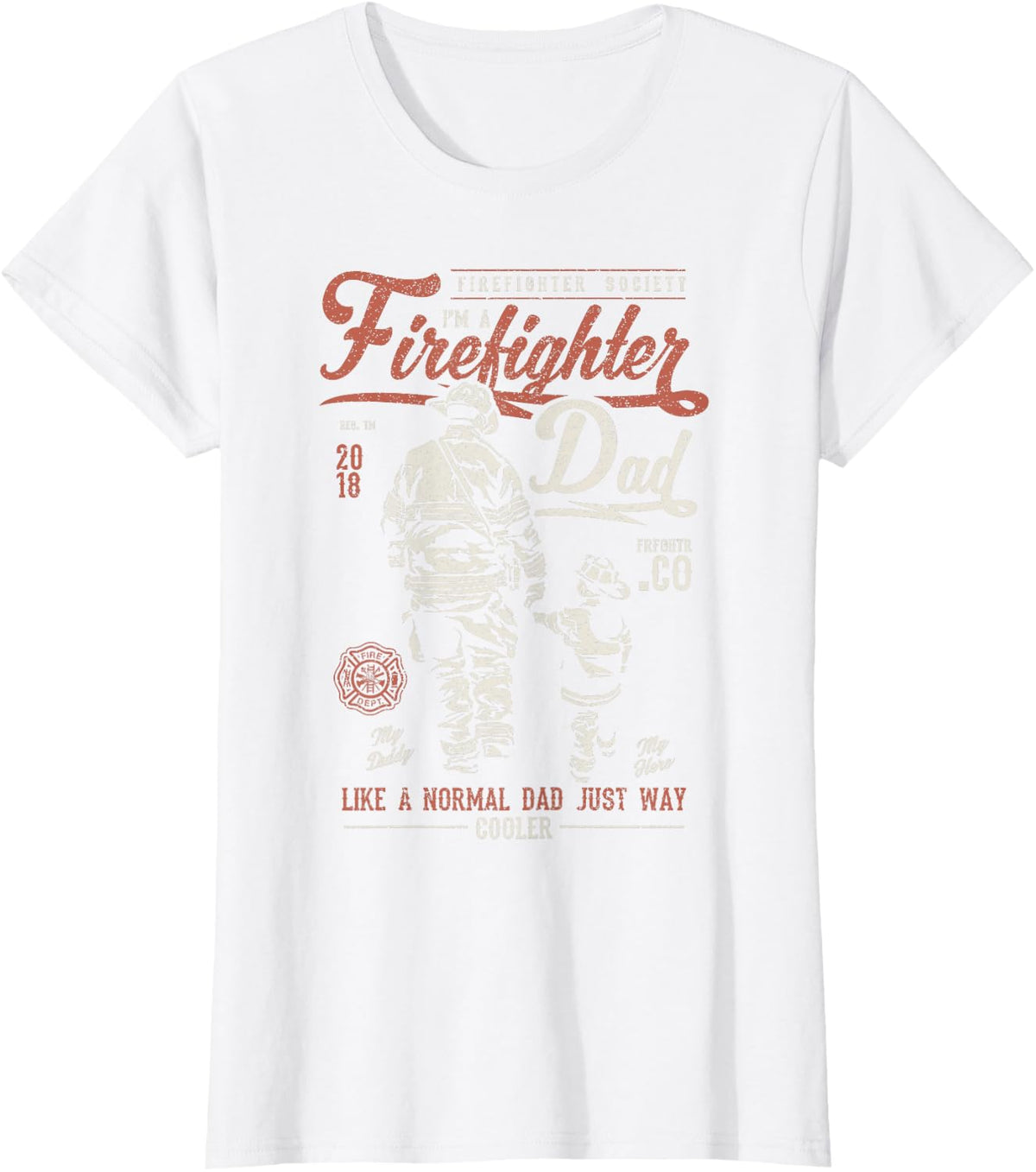 Distressed Firefighter Dad T-Shirt Men Fathers Day Fireman Tees Shirts for Dads - White