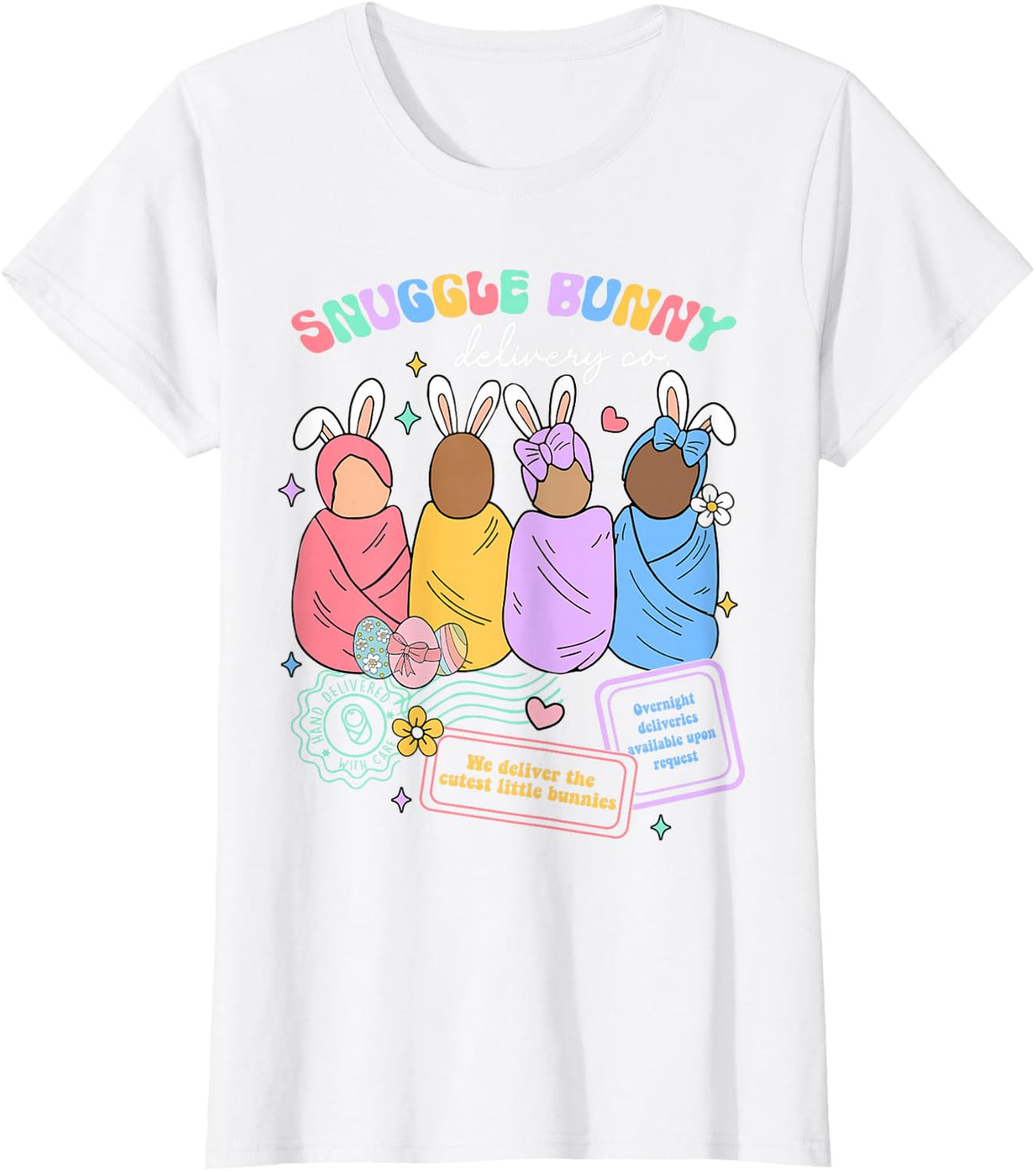 Groovy Snuggle Bunny Delivery Easter Labor & Delivery Nurse T-Shirt - White