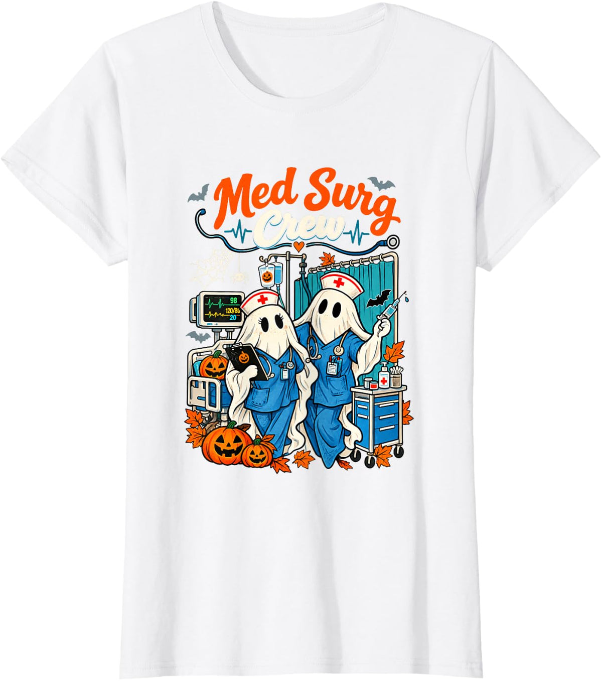 Medical Surgical Nursing Med Surg Crew Nurse Ghost Halloween T-Shirt - White