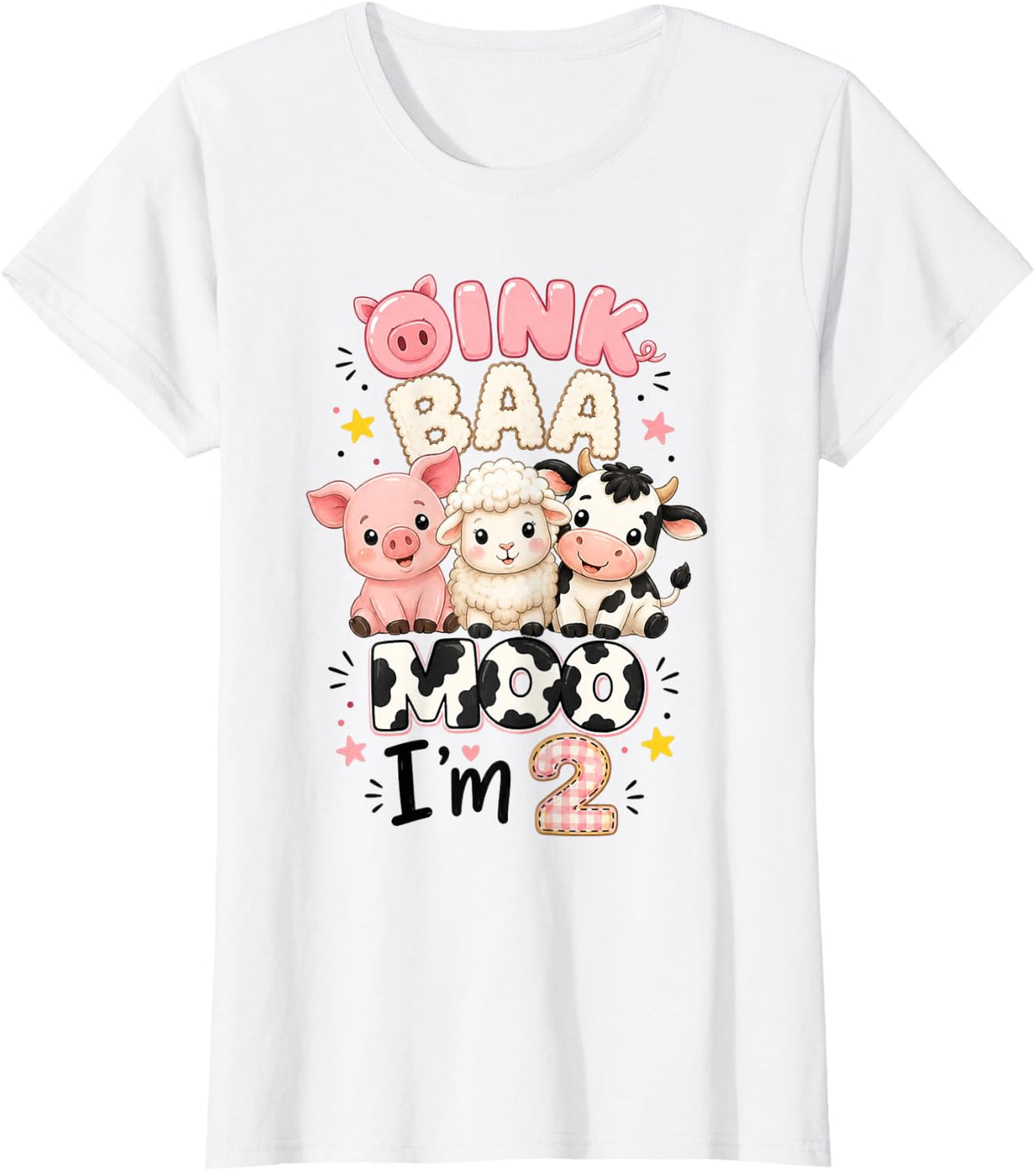 Girls Oink Baa Moo I'm 2 Farm Theme Birthday Party 2 Yrs Old T-Shirt - White