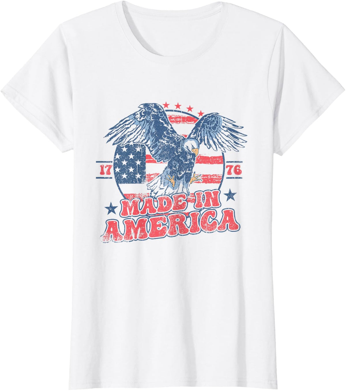 4th of July Groovy Eagle 1776 Made In America Vintage Retro T-Shirt - White