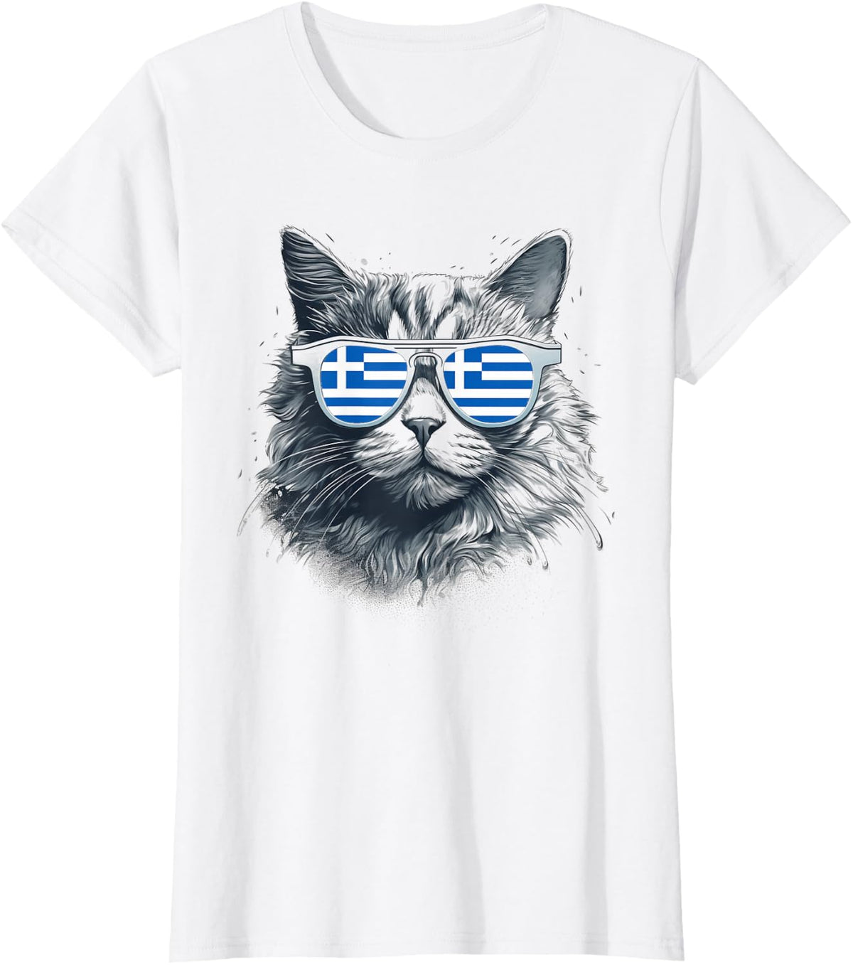 Greek Greece Flag Cat Sunglasses Family Country Funny Men Women Kids T-Shirt - White