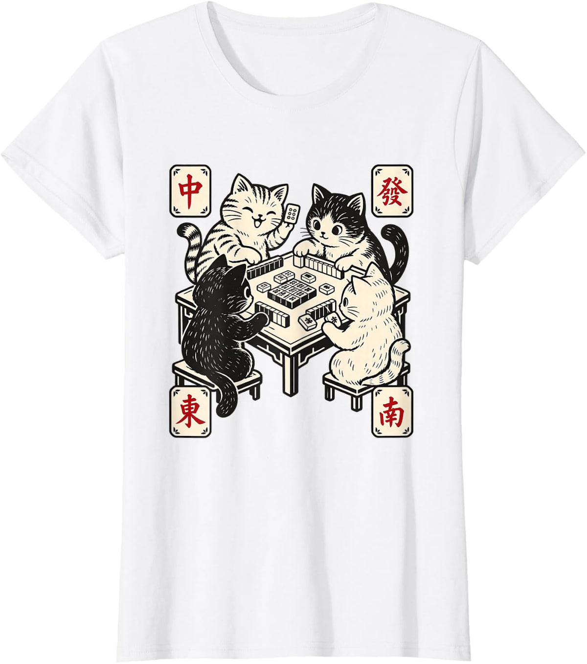 Cats Playing Mahjong T-Shirt - White