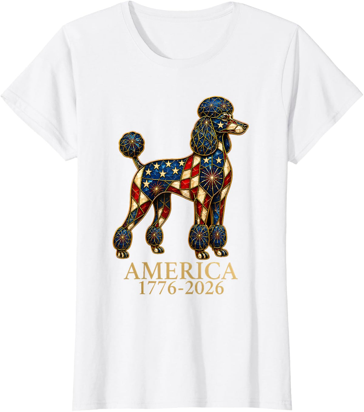 Poodle Dog Lover Mosaic America 1776-2026 4th of July T-Shirt - White