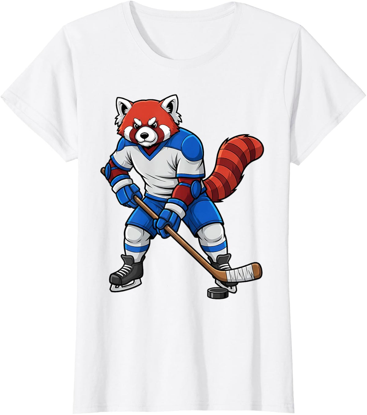 Ice Hockey Red Panda Sports Player Animal T-Shirt - White