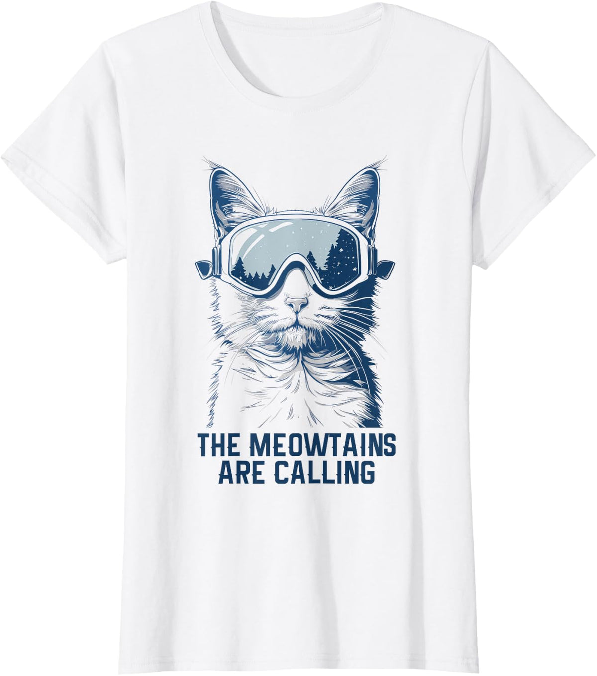 Ski Snowboard Cat Funny The Meowtains Are Calling Skiing T-Shirt - White