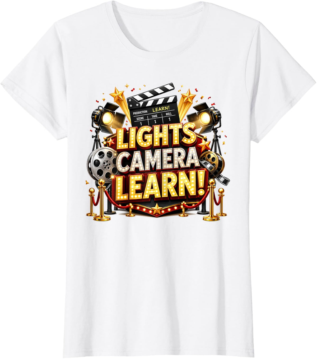 Movie Theatre Broadway Director Actor Lights Camera Learn T-Shirt - White