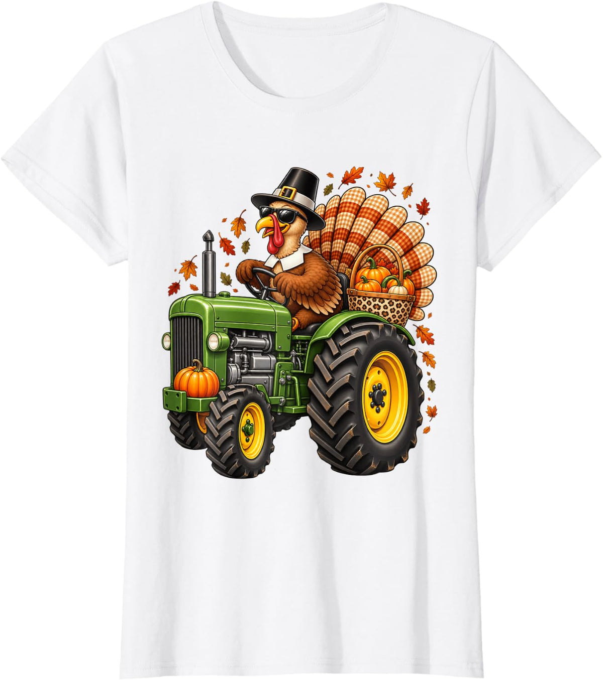 Funny Thanksgiving Turkey Tractor Pumpkin Fall T-Shirt - White