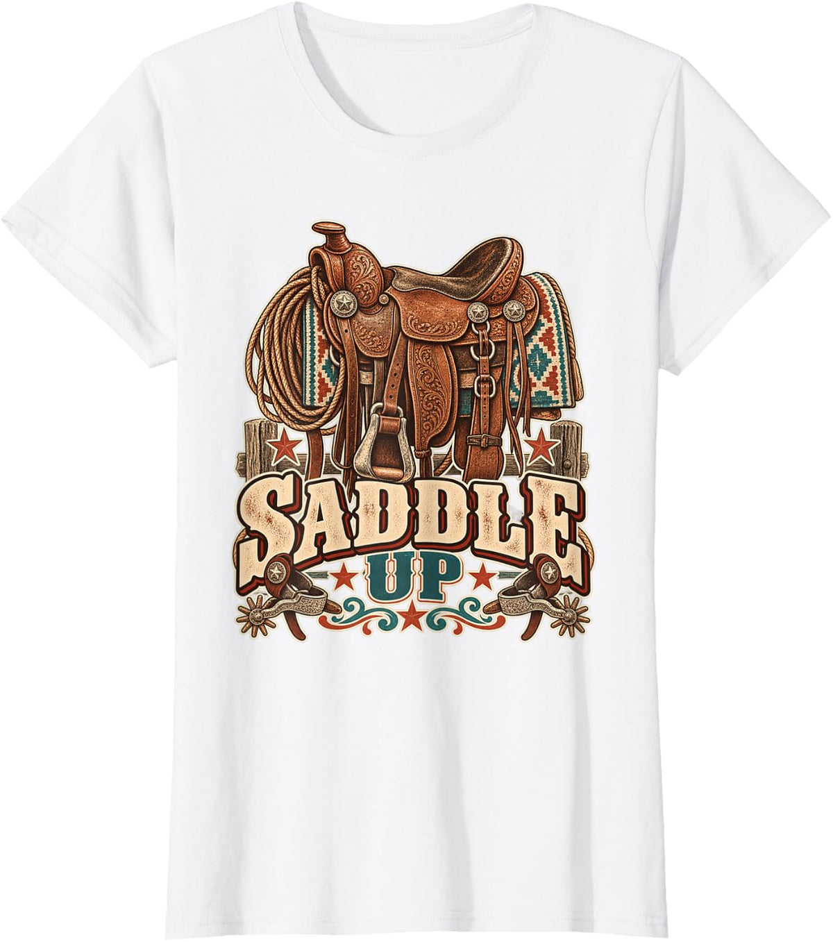 Saddle Up Cowboy Horse Western Ranch Vintage Design T-Shirt - White