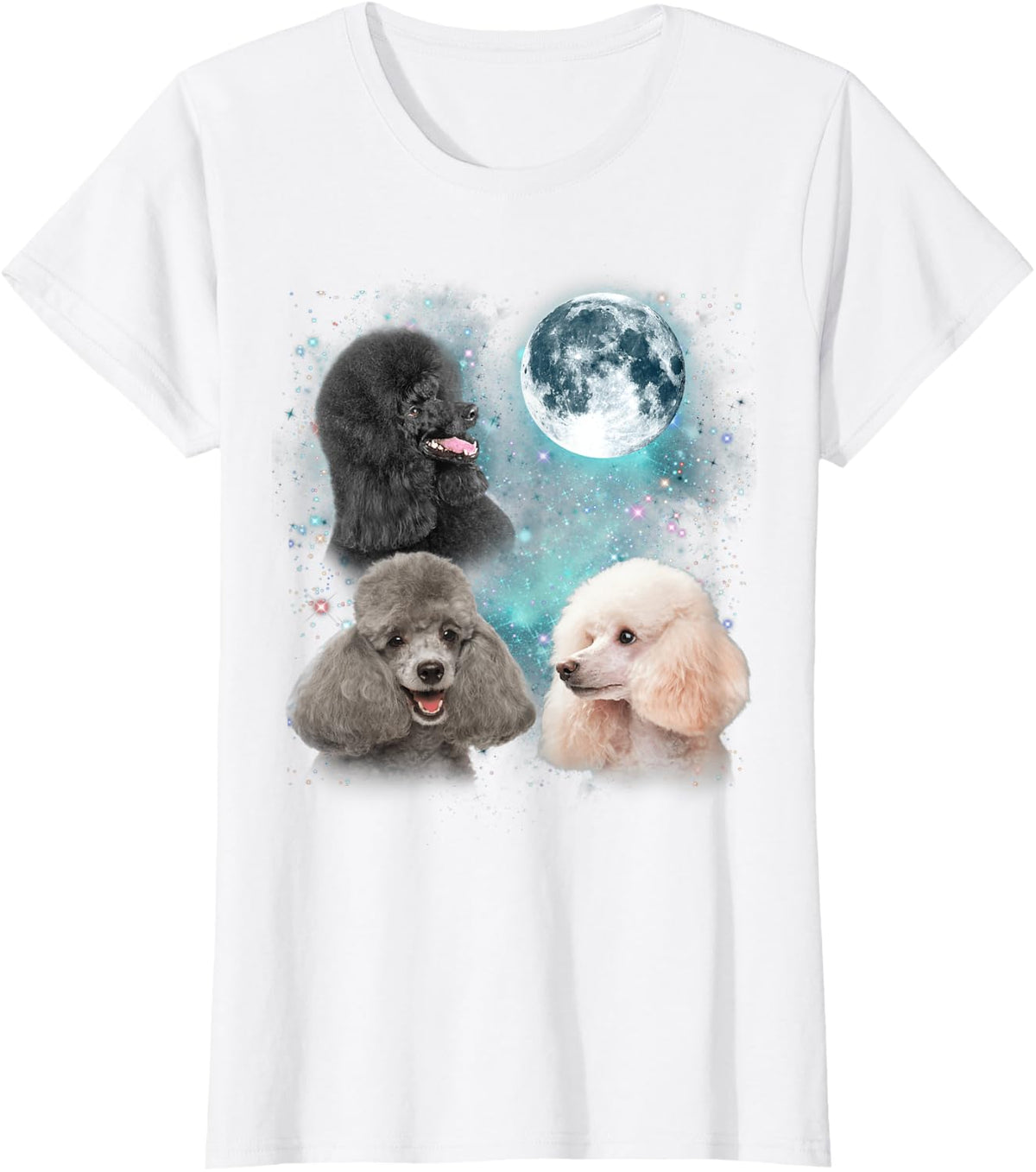 3 Poodle Moon Howling Poodle Head Funny Gifts For Men Women T-Shirt - White