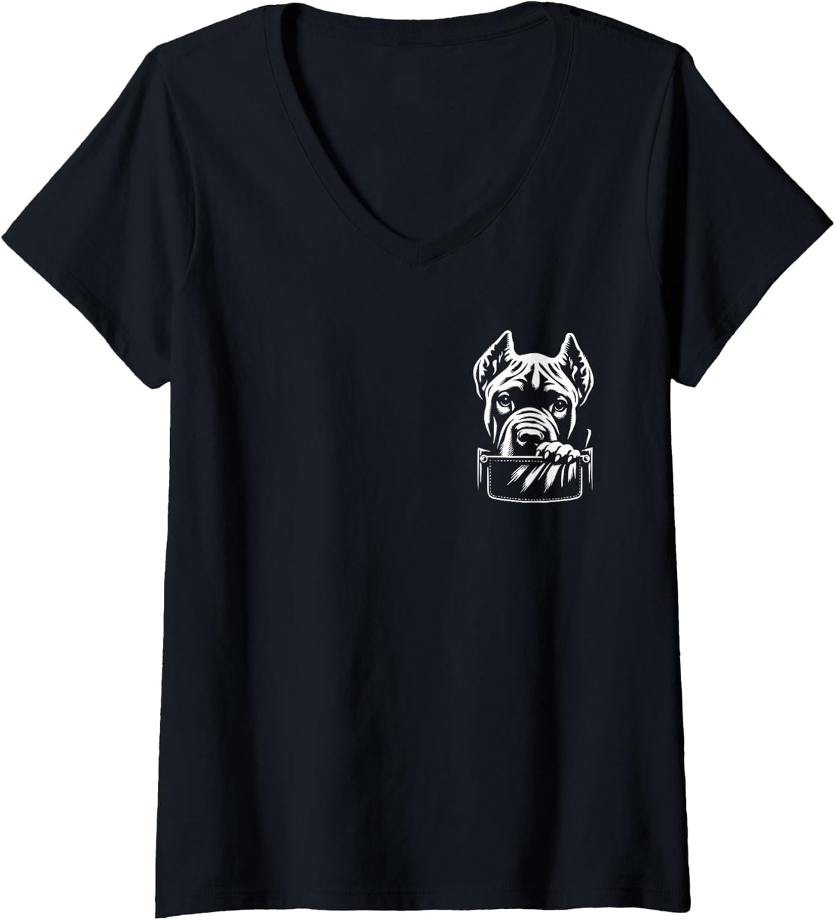 Womens Cute Peeking Cane Corso Dog Graphic Design V-Neck T-Shirt - Black