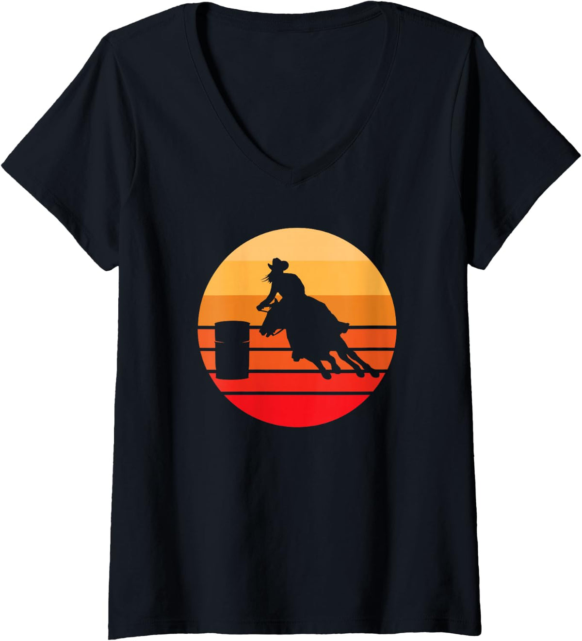 Women's Barrel Racing Silhouette Gift Barrel Racer Vintage V-Neck T-Shirt - Black