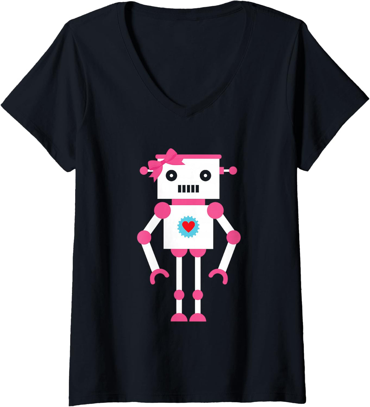 Women's Cute Robot Girl | Robotics | Robot V-Neck T-Shirt - Black