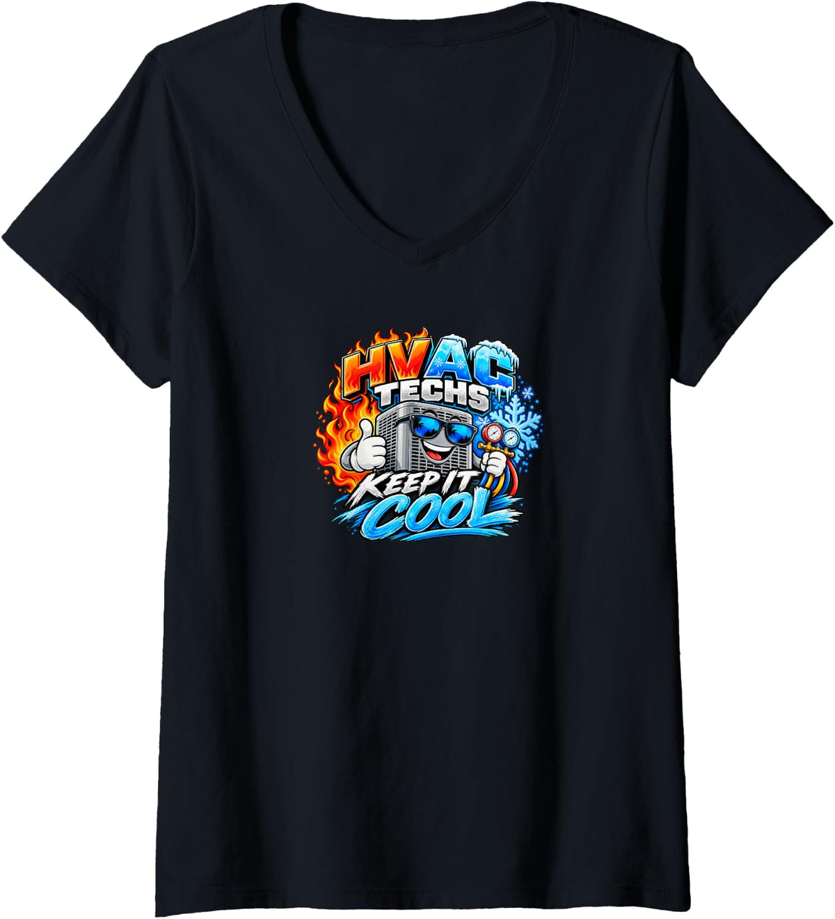 Women's HVAC Techs Keep It Cool Funny Heating and Cooling Technician V-Neck T-Shirt - Black