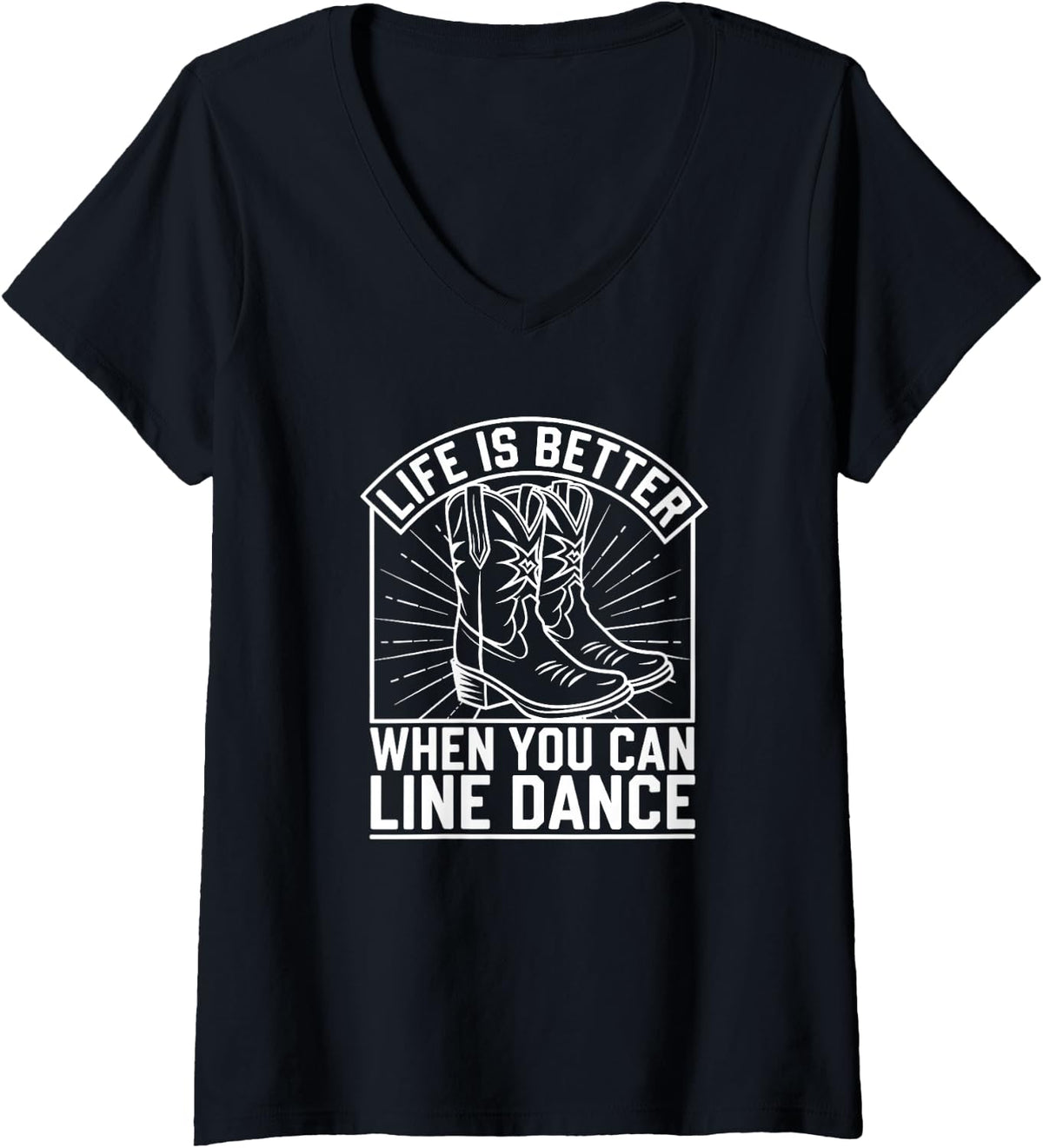 Womens Life Feels Better with Line Dancing V-Neck T-Shirt - Black