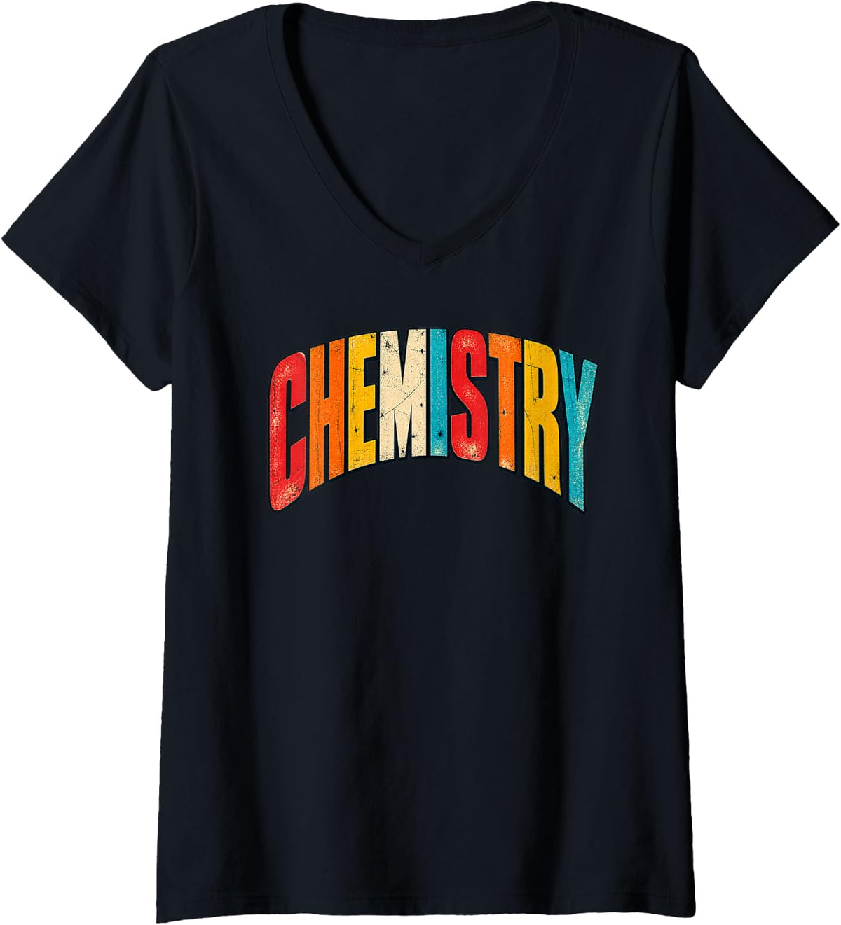 Women's Chemistry Retro Arched Lettering Science Teacher V-Neck T-Shirt - Black