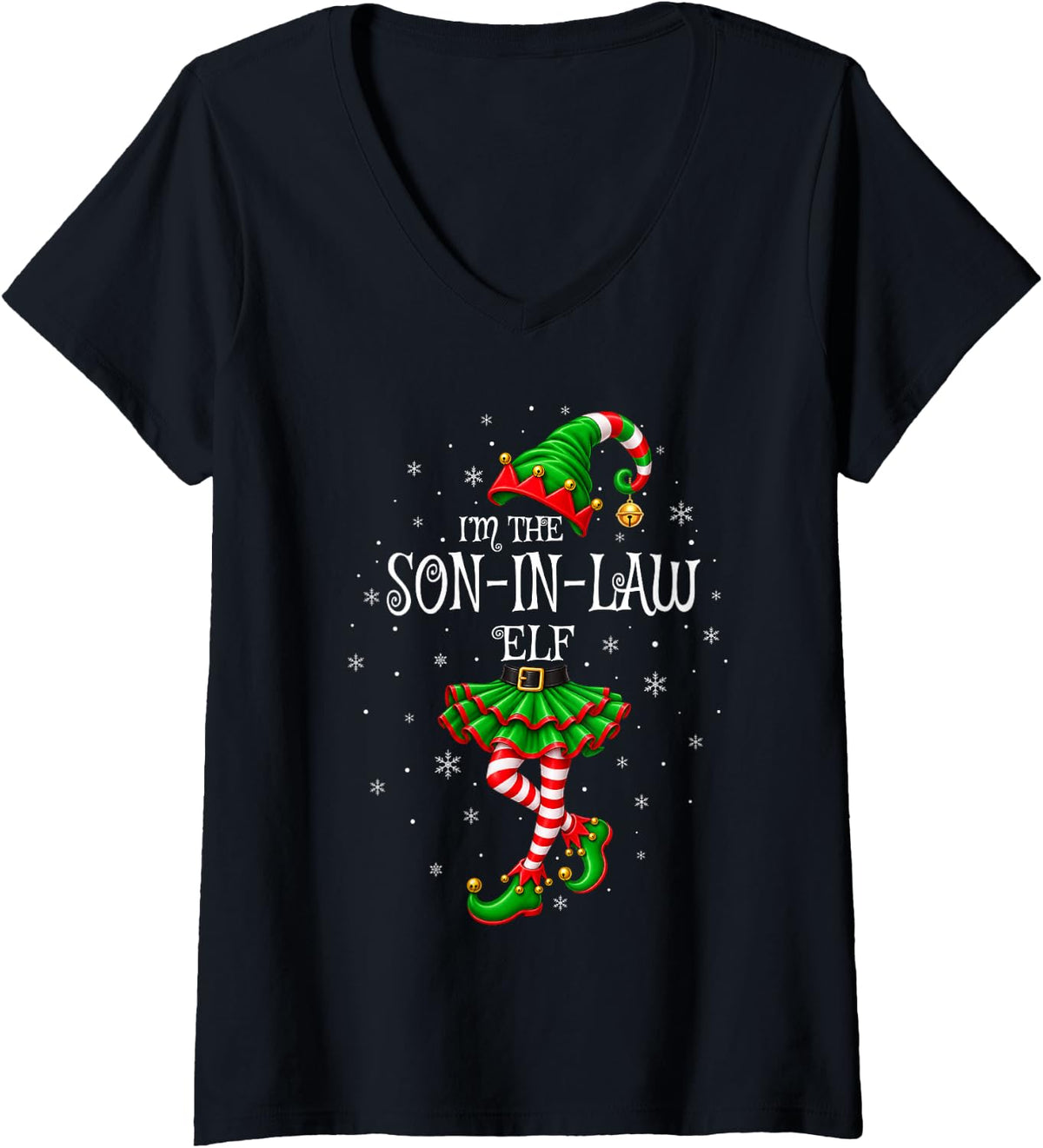 Women's Family Matching Men Funny I'm The Son-in-Law Elf Christmas V-Neck T-Shirt - Black