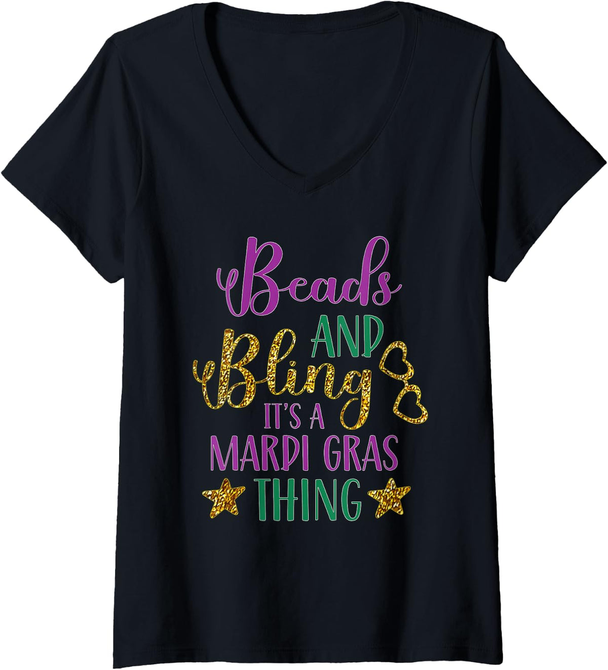 Women's Beads and Bling It's a Mardi Gras Thing Mardi Gras V-Neck T-Shirt - Black