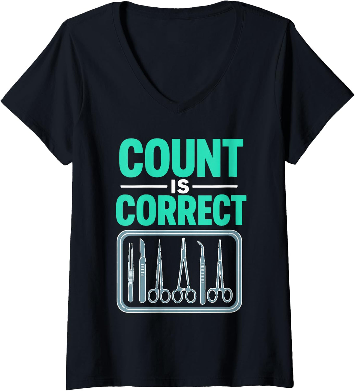 Women's Count Correct Surgical Scissors Nurse Tools V-Neck T-Shirt - Black