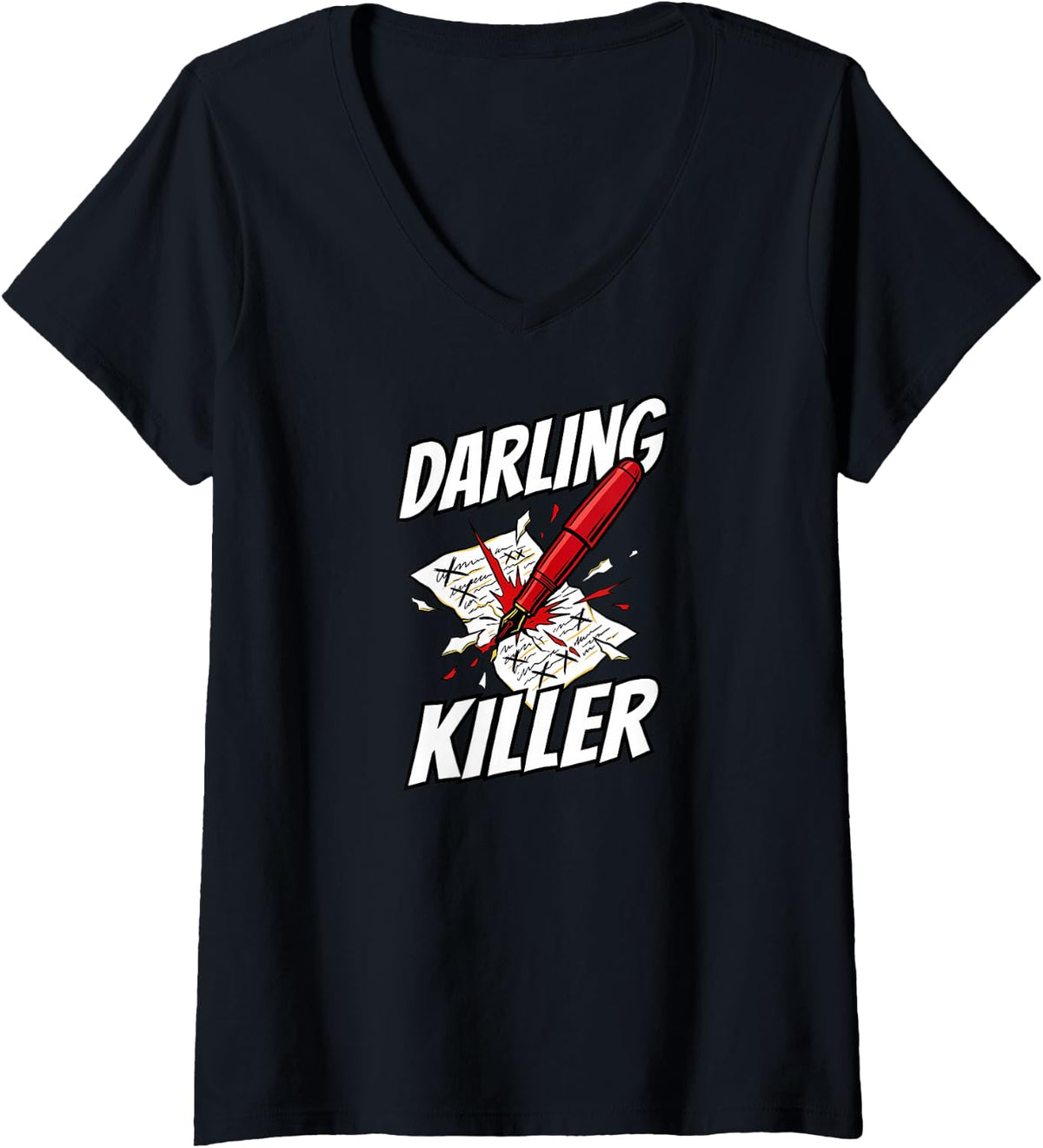 Women's Writer Author Darling Killer Editing V-Neck T-Shirt - Black