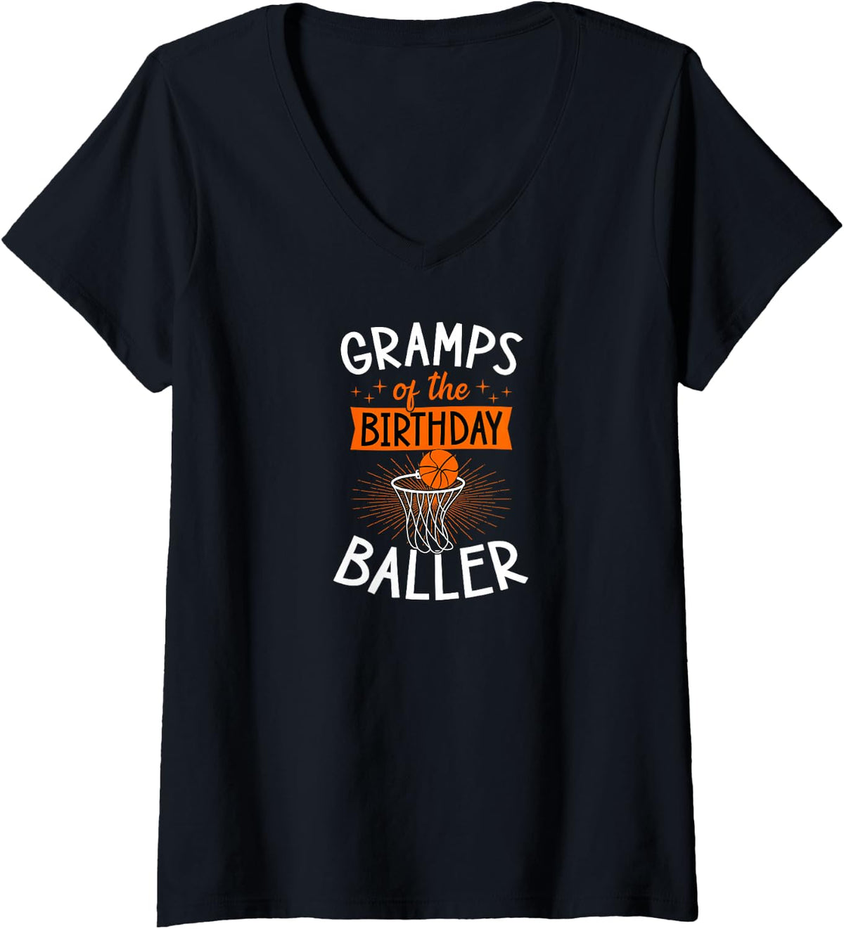 Women's Gramps of The Birthday Baller Matching Basketball Family V-Neck T-Shirt - Black