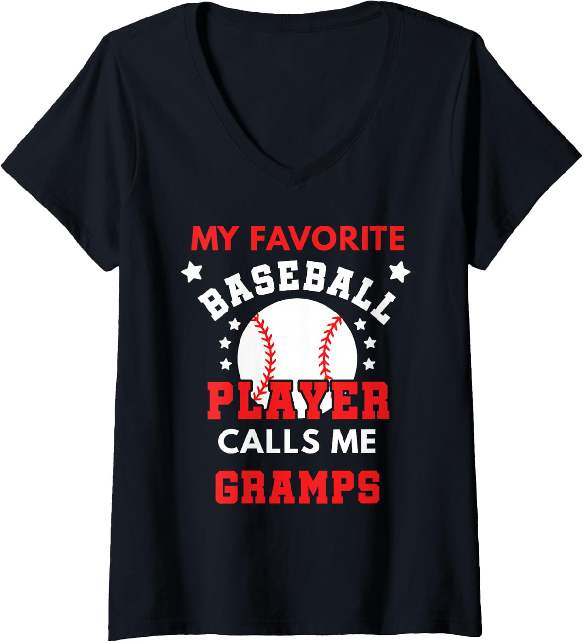Women's My Favorite Baseball Player Calls Me Gramps Baseball Gramps V-Neck T-Shirt - Black