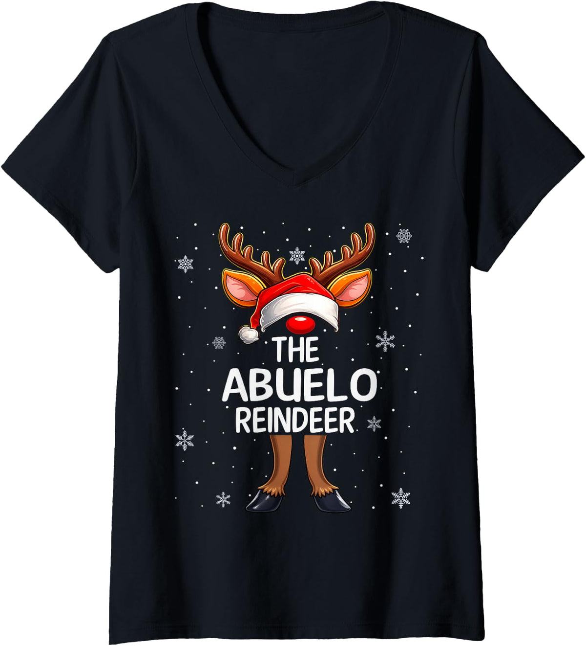 Women's Family Matching Christmas Mom Grandma Abuelo Reindeer Xmas V-Neck T-Shirt - Black