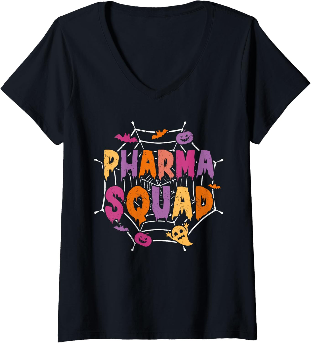 Women's Halloween Pharma Squad Matching Pharmacy Tech V-Neck T-Shirt - Black