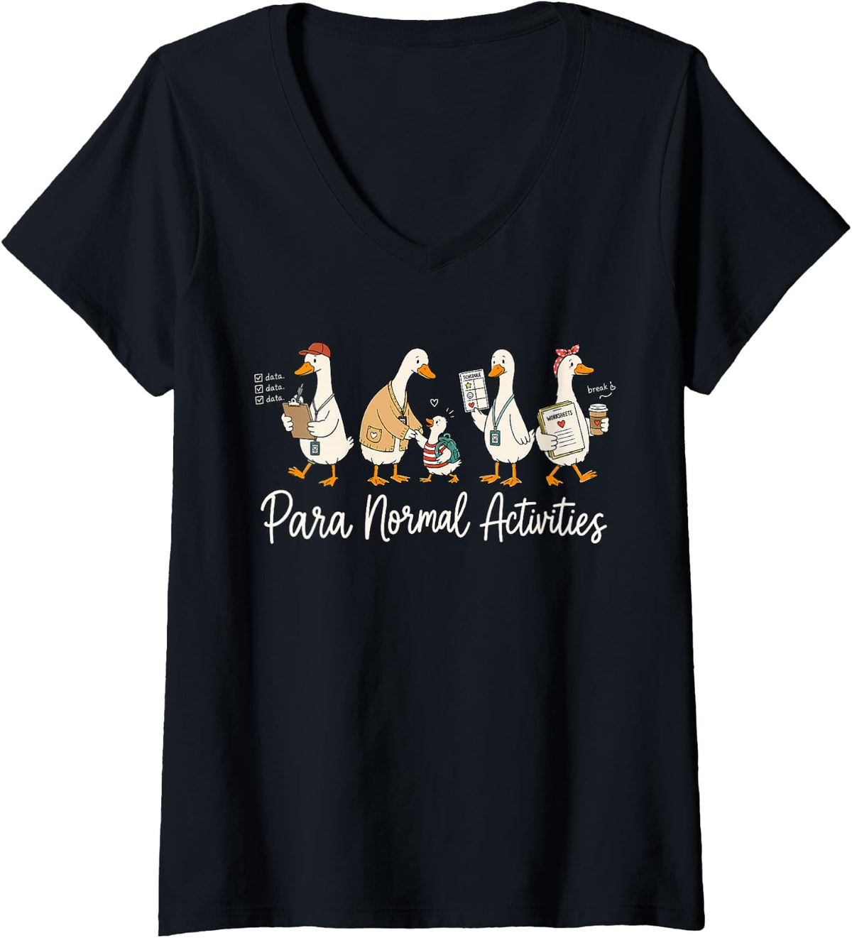 Women's Funny para Normal Activities Silly Gooses SPED Teachers V-Neck T-Shirt - Black