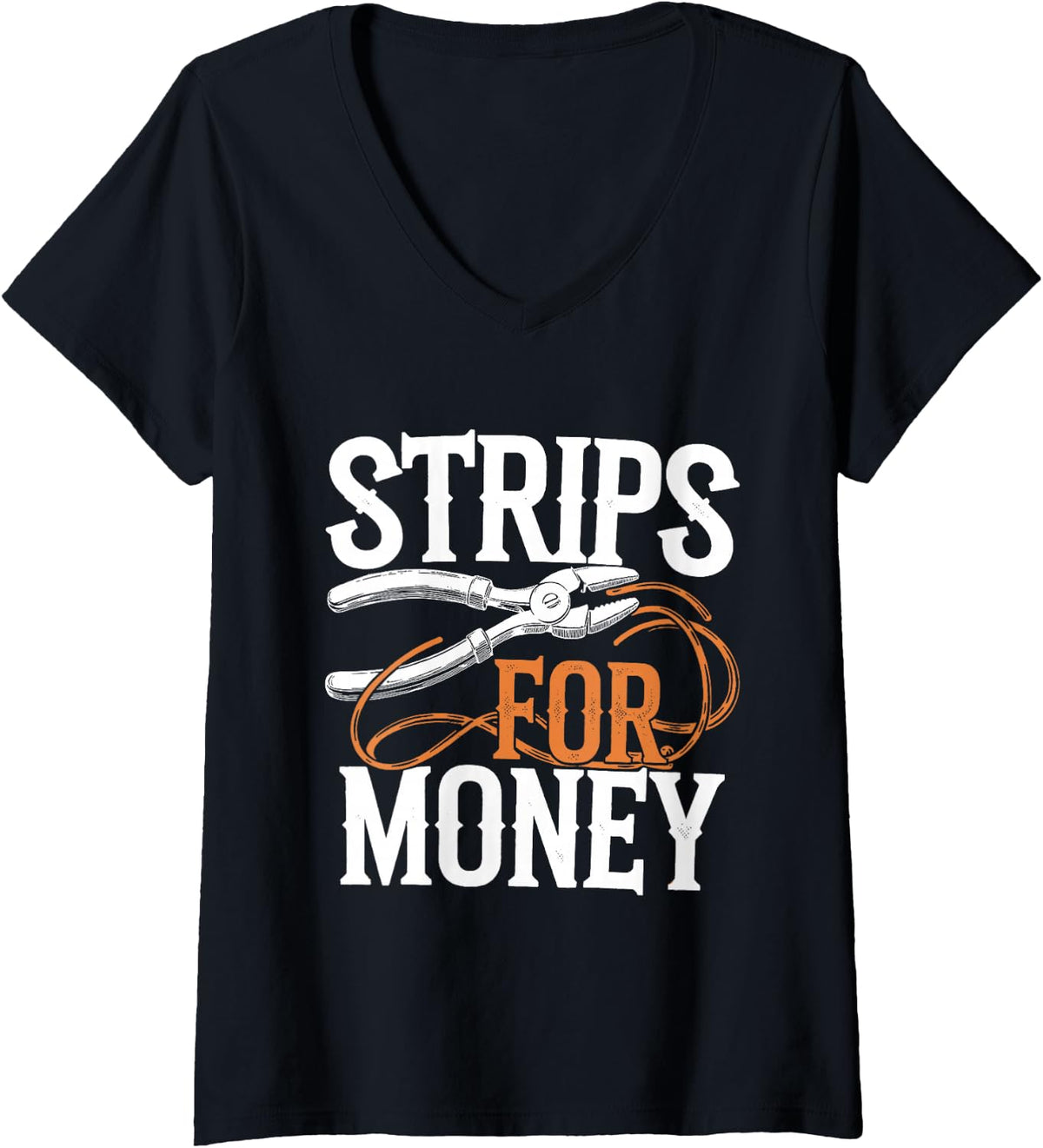 Women's Electrician's Funny Strips for Money V-Neck T-Shirt - Black