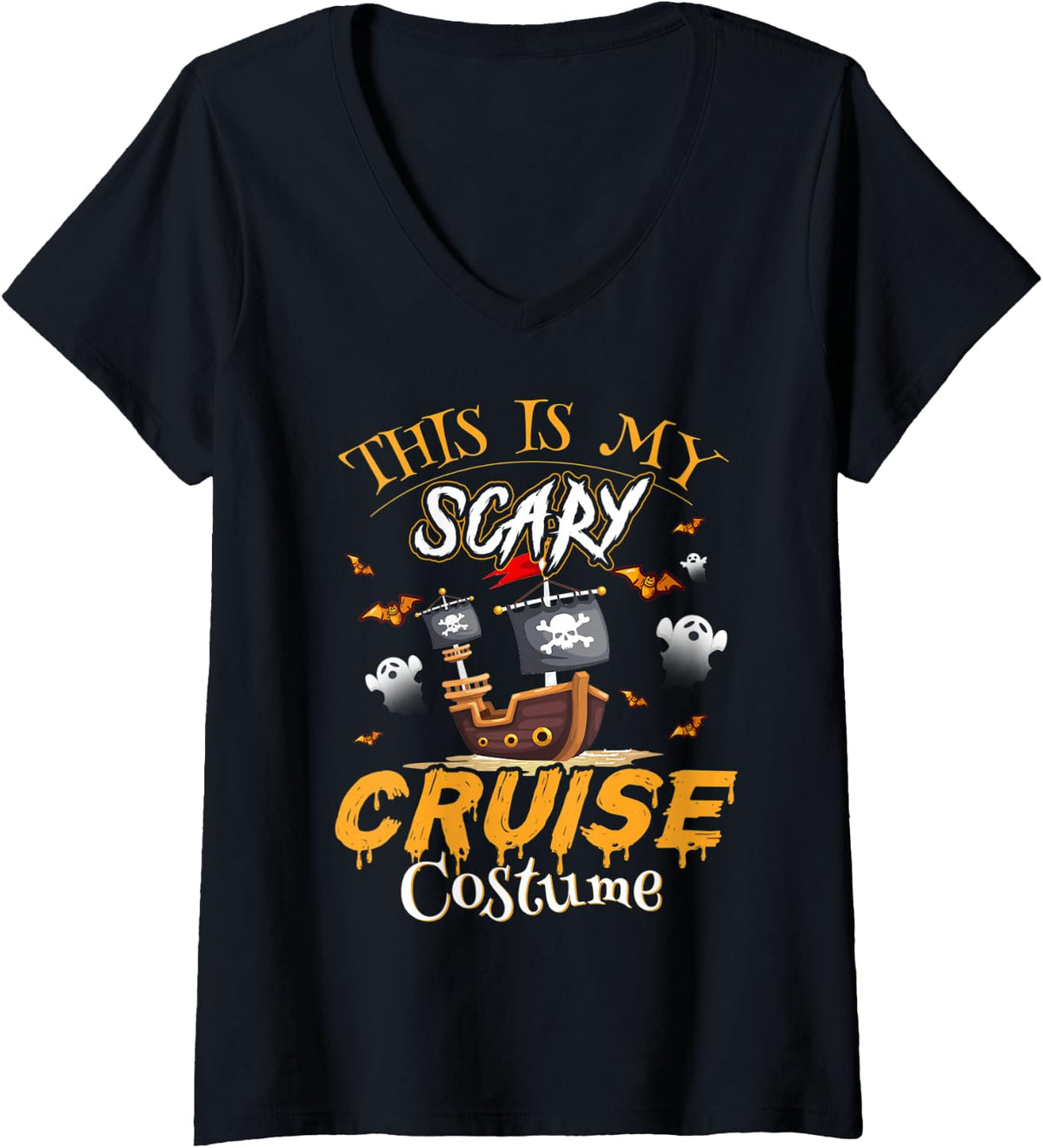Womens This is my scary cruise costume halloween T-shirt V-Neck T-Shirt - Black