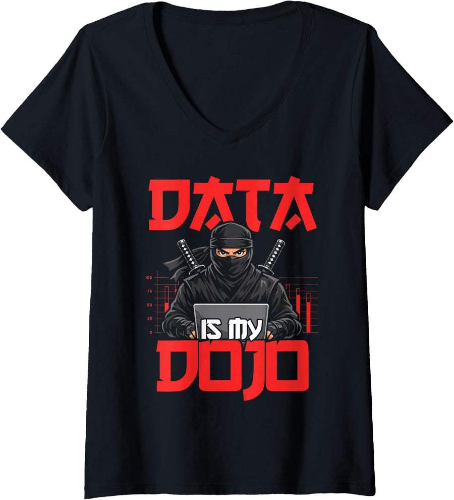 Women's Data Ninja Coding Programmer V-Neck T-Shirt - Black