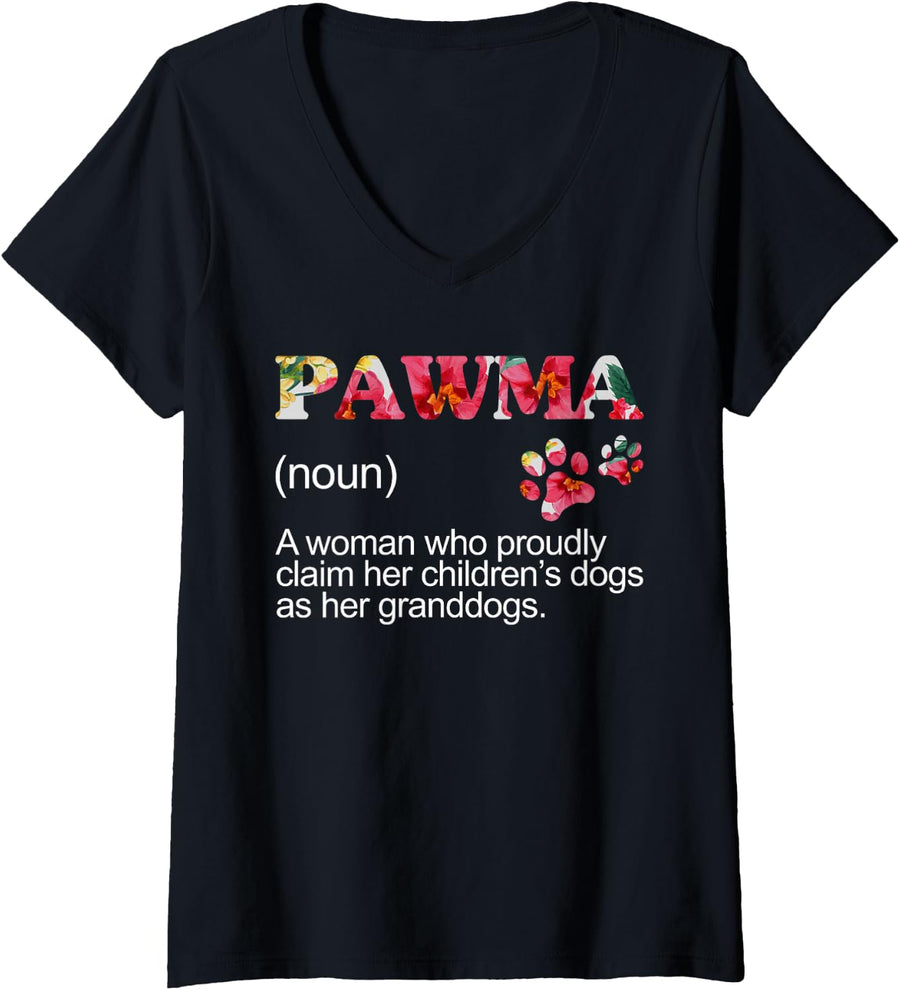 Women's Floral Pawma Grandogs Grandma Dog Shirt, Mothers Day Women V-Neck T-Shirt - Black