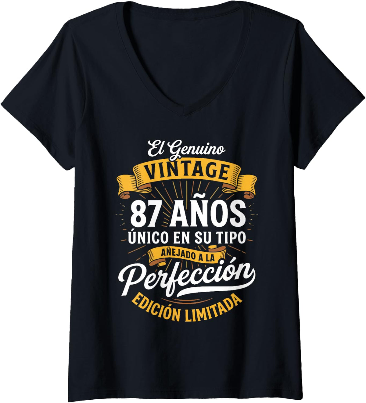 Women's Vintage 87th Birthday Men Funny 87 Birthday Spanish V-Neck T-Shirt - Black