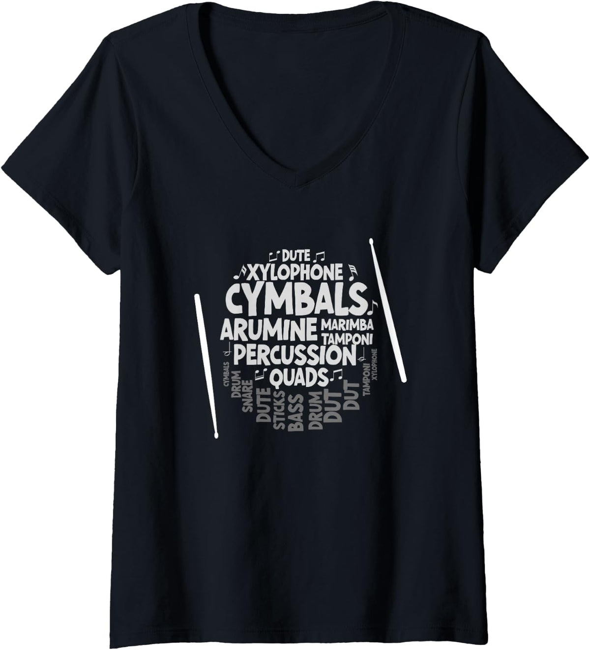 Women's Drumline Marching Band Design V-Neck T-Shirt - Black