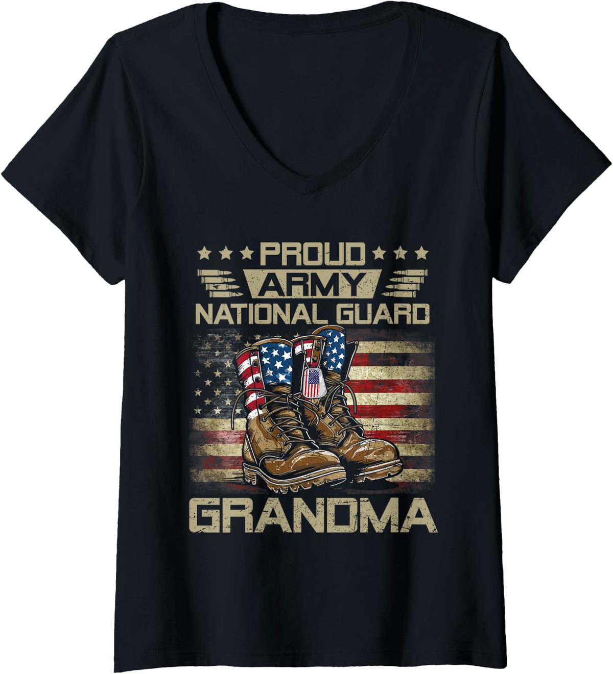 Womens Proud National Guard Grandma Flag US Family Matching V-Neck T-Shirt - Black
